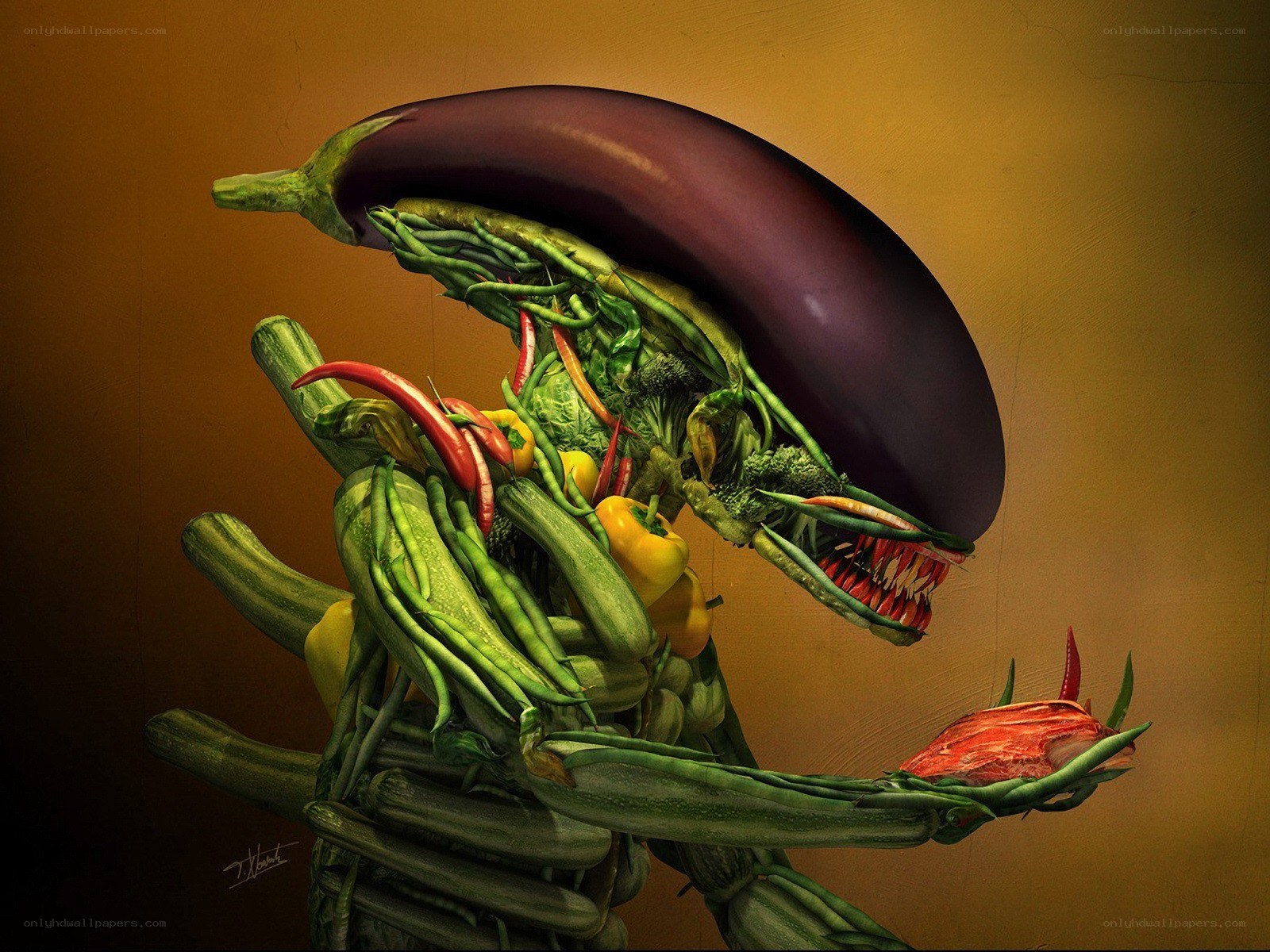 Alien creature made of vegetables