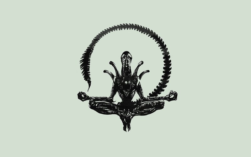 Alien Creature Meditating — Black, Serene
