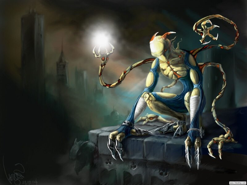 alien creature on a city ruin