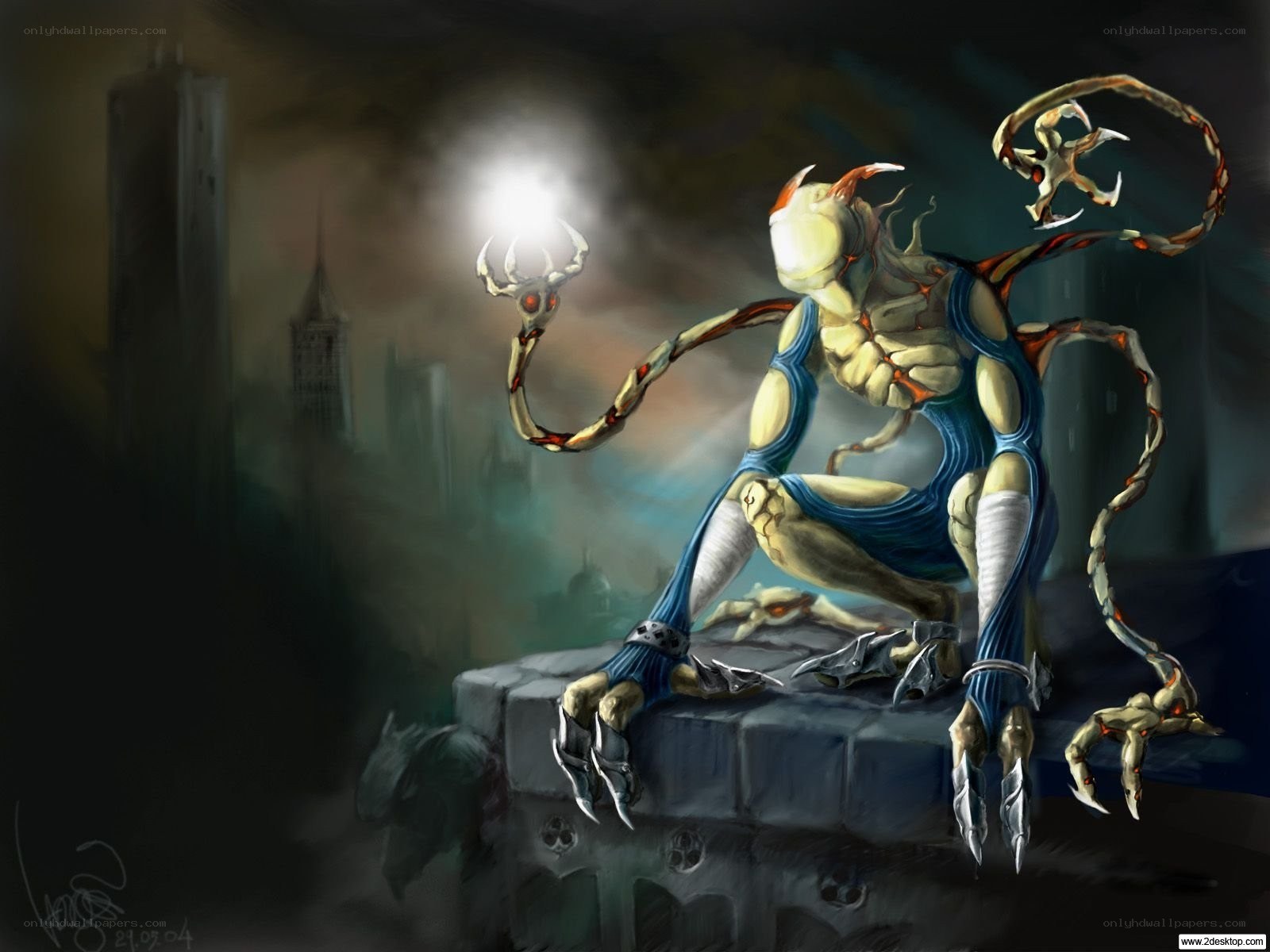 alien creature on a city ruin