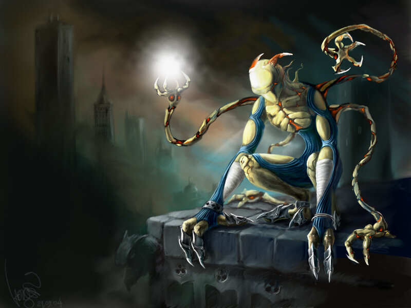 alien creature on a rooftop
