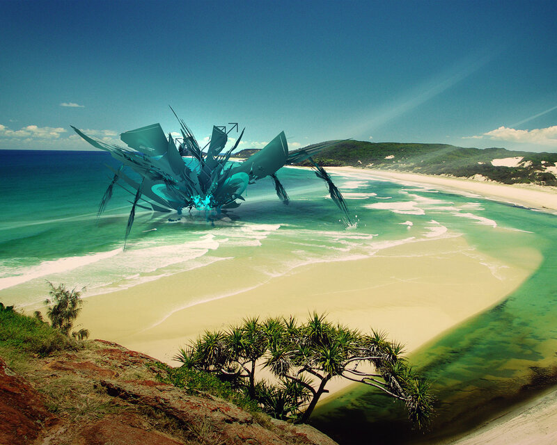 Alien Creature on Beach — Blue, Dramatic
