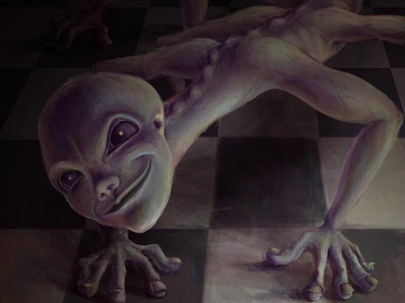 alien creature on checkered floor