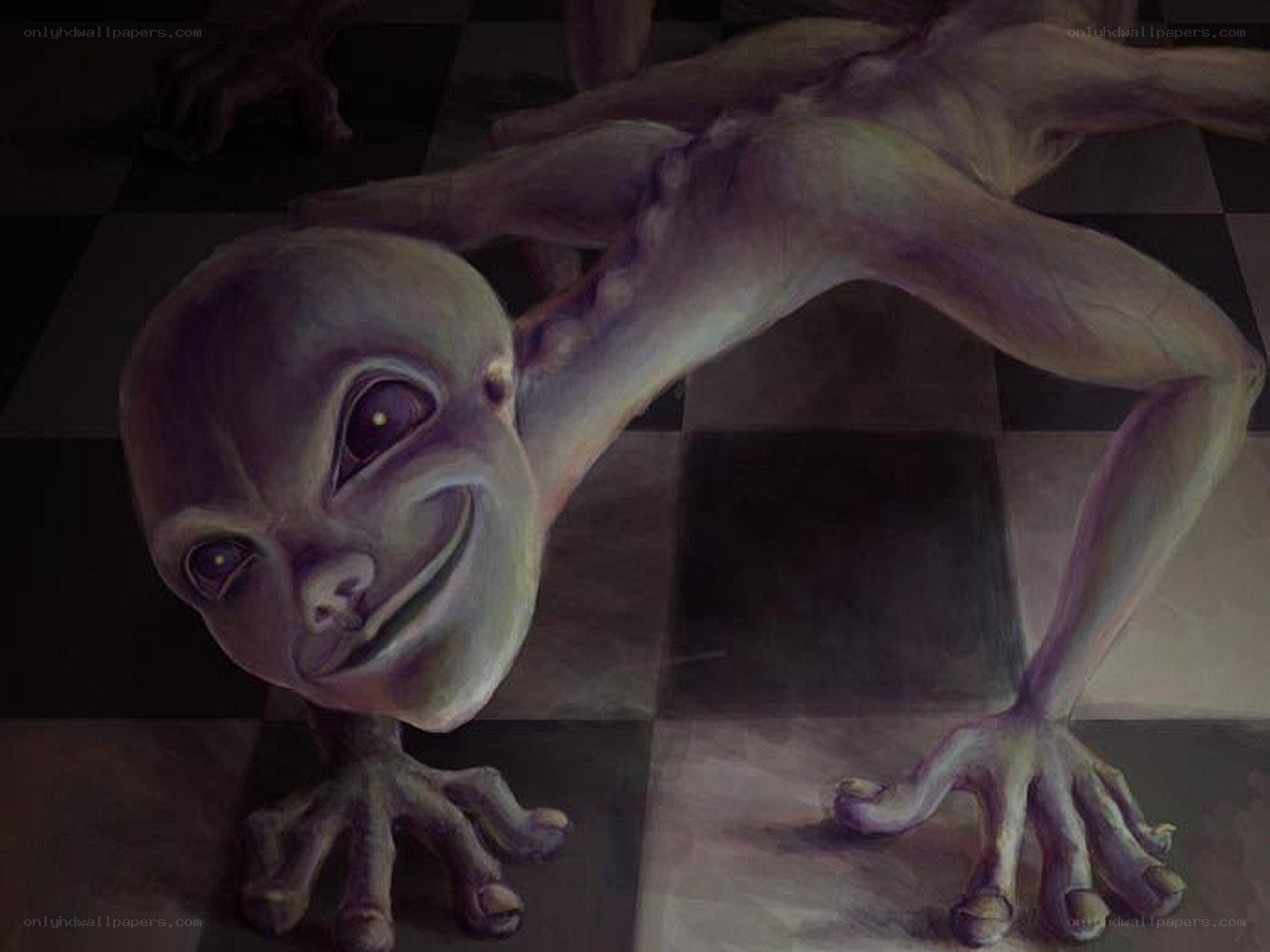 alien creature on checkered floor