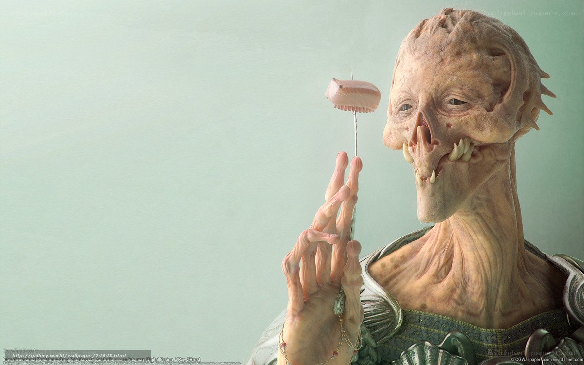 alien creature with food