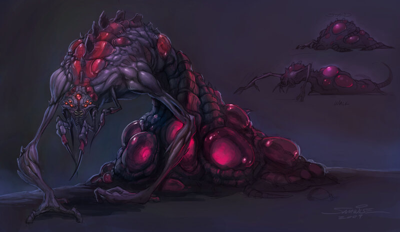 Alien Creature with Glowing Red Sacs