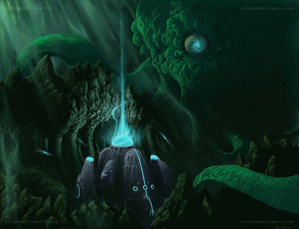 alien creature with glowing temple
