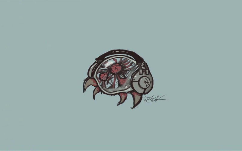 alien creature with headphones