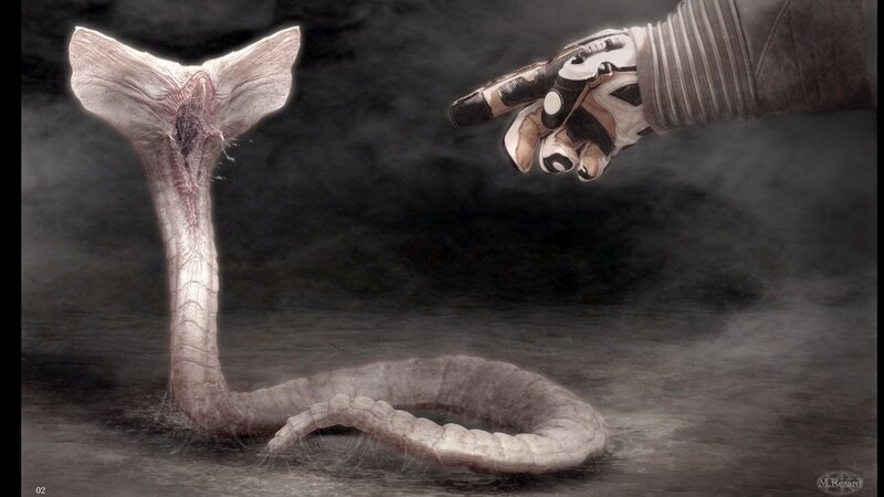 alien creature with human hand