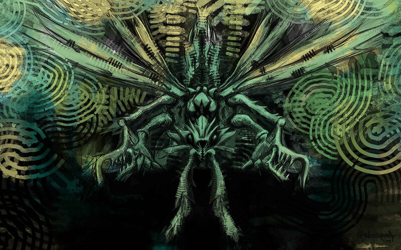 alien creature with mechanical wings