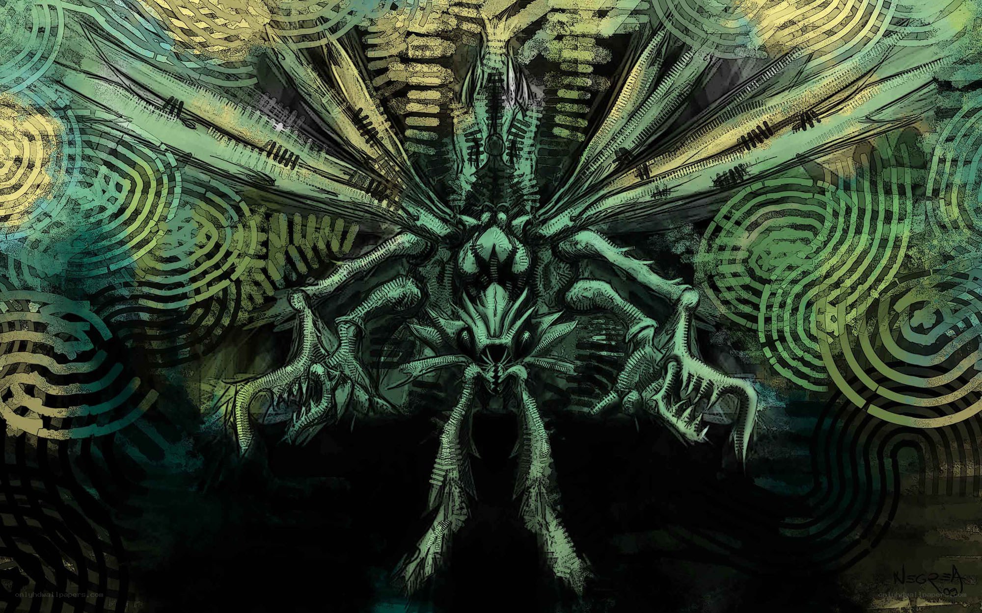 alien creature with mechanical wings