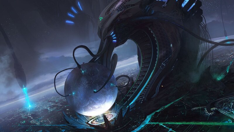 Alien Creature with Sphere — Blue
