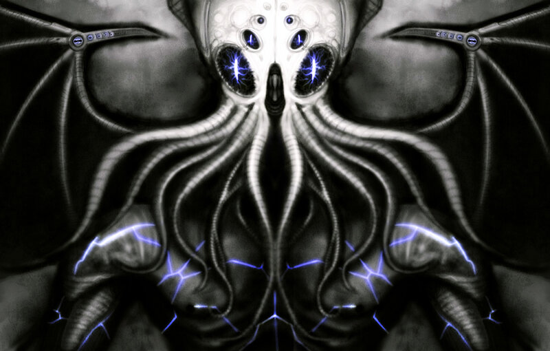 Alien Creature with Tentacles — Black, Dramatic, Digital Art
