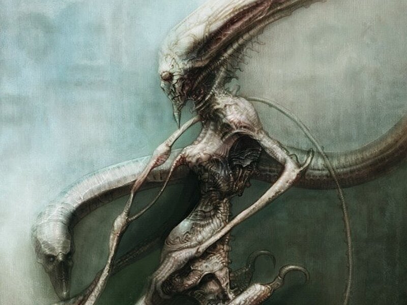 Alien Creature with Tentacles — Gray, Dramatic