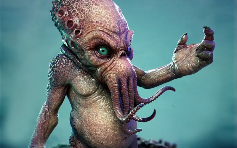 Alien Creature with Tentacles — Purple, Dramatic