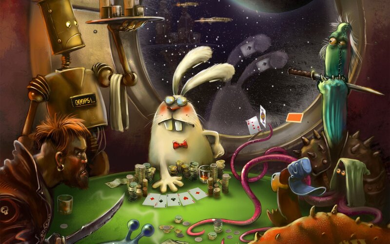 Alien Creatures at Poker Table — Green