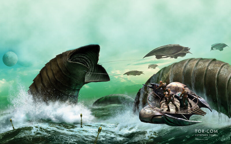 Alien creatures attack spacecraft