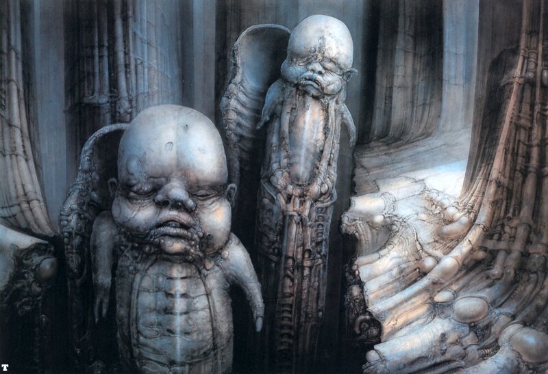 alien creatures in a cathedral