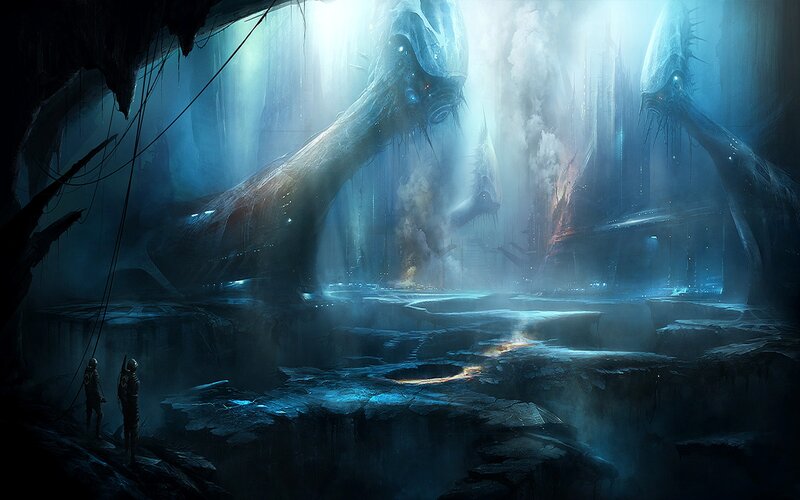 Alien creatures in a cavern