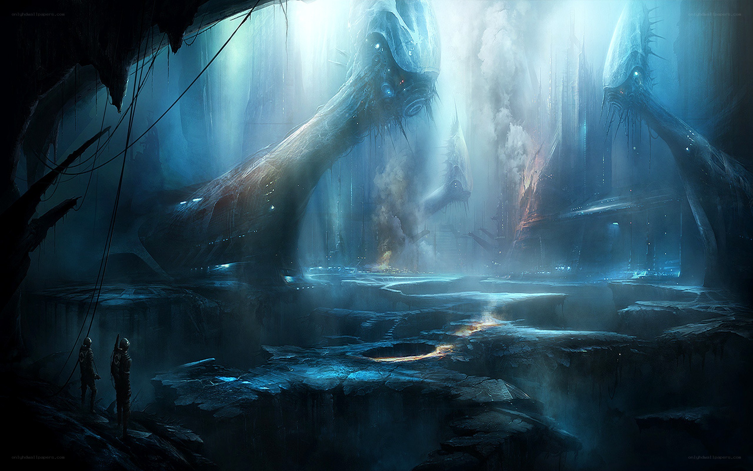 Alien creatures in a cavern
