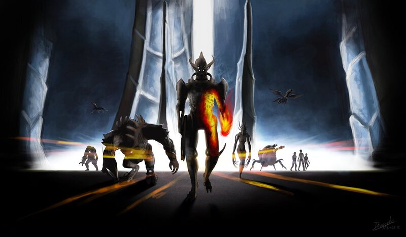 Alien creatures in a dark corridor