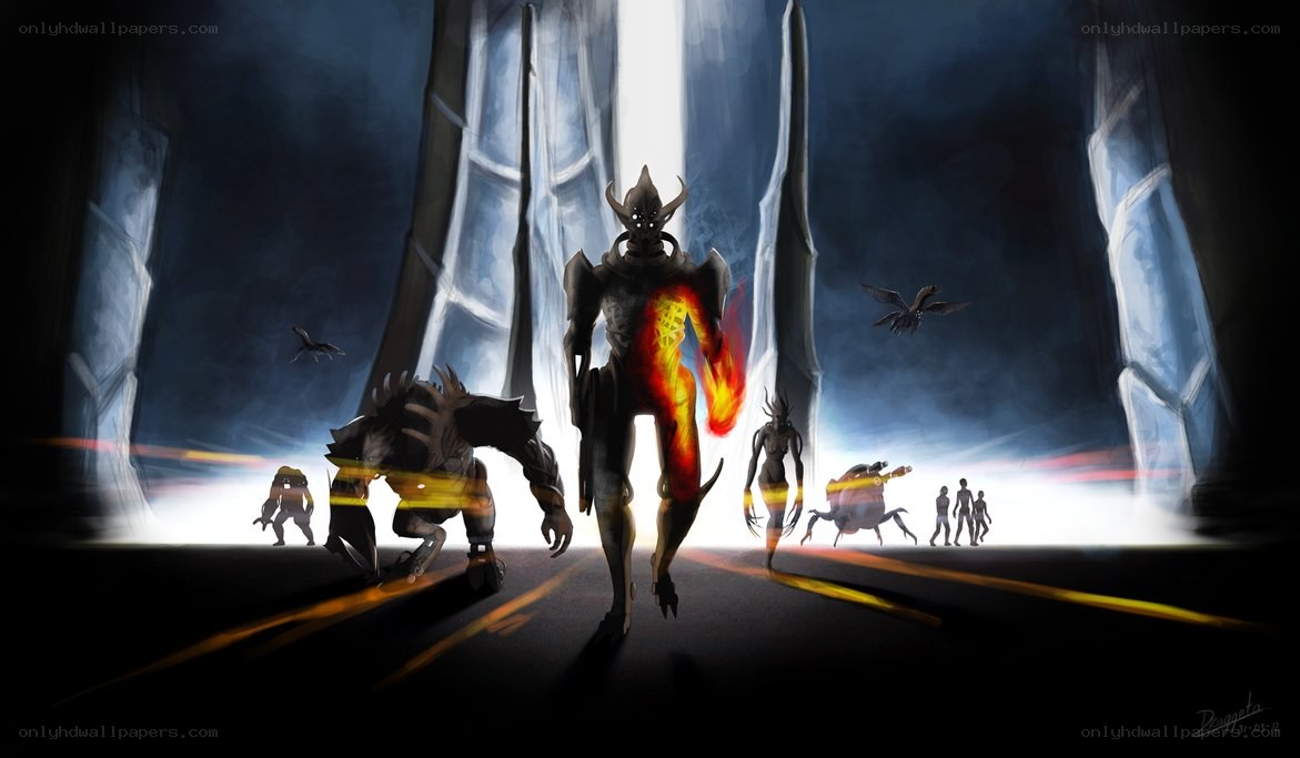 Alien creatures in a dark corridor