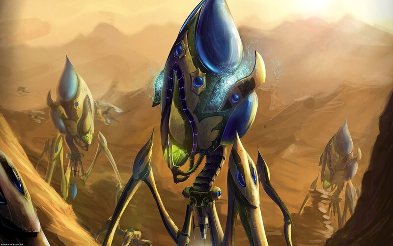 Alien creatures in desert landscape
