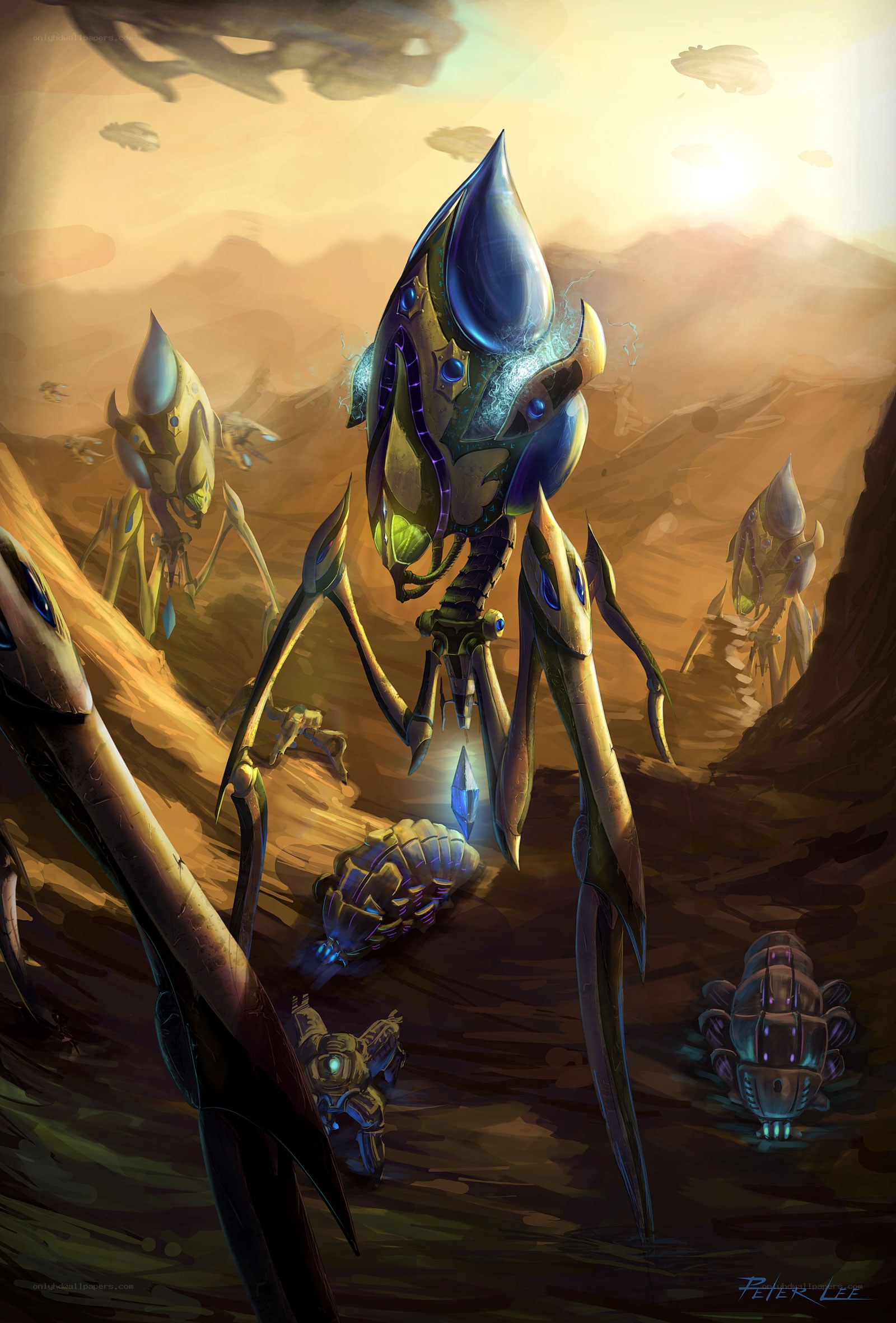 Alien creatures in desert landscape