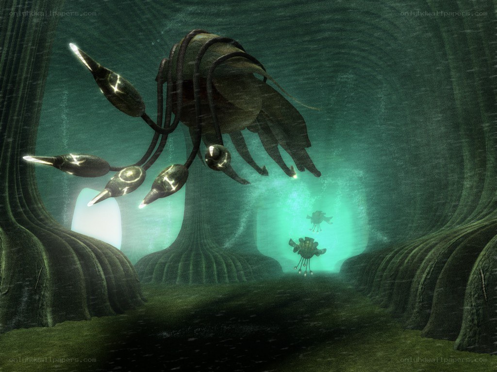 alien creatures in underwater cave