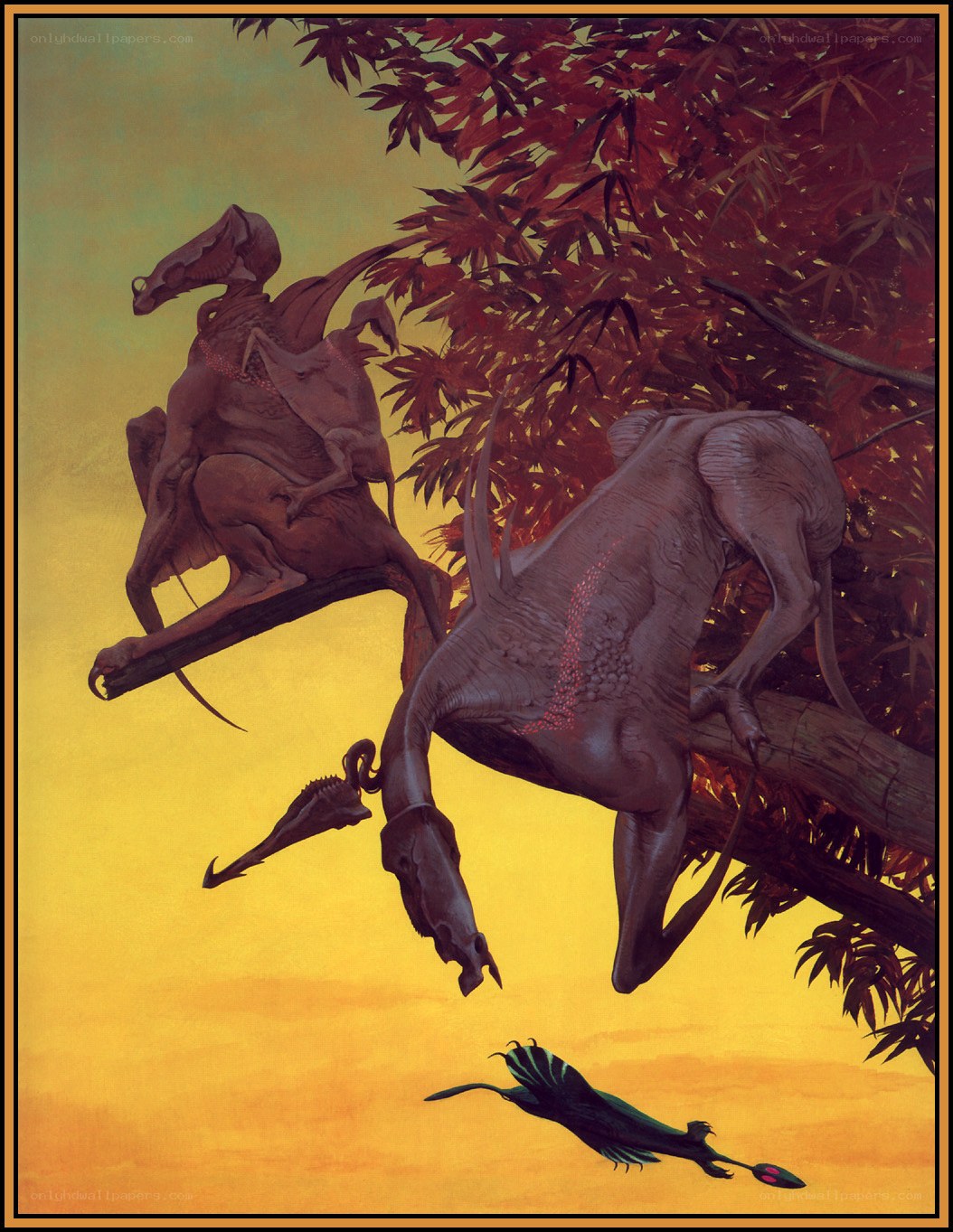 Alien creatures on tree branch