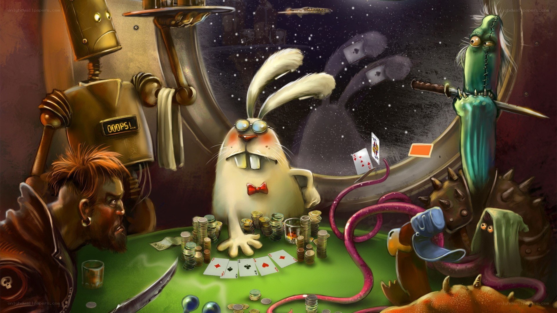 Alien creatures playing poker