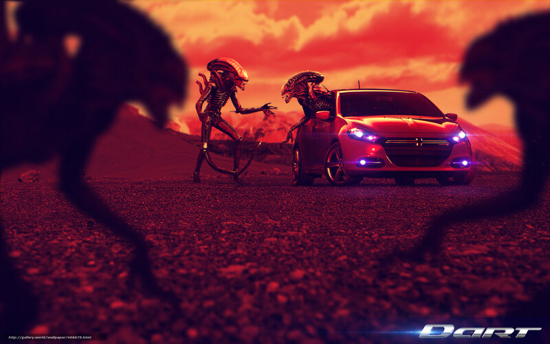 Alien creatures with red car