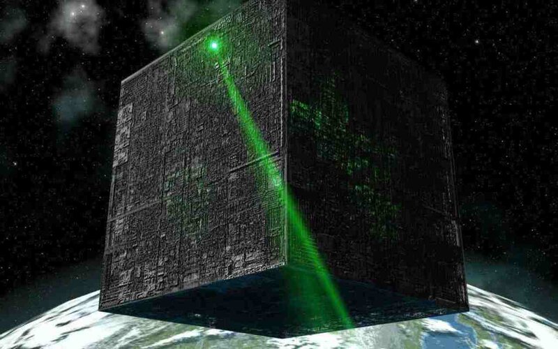 alien cube above earth
