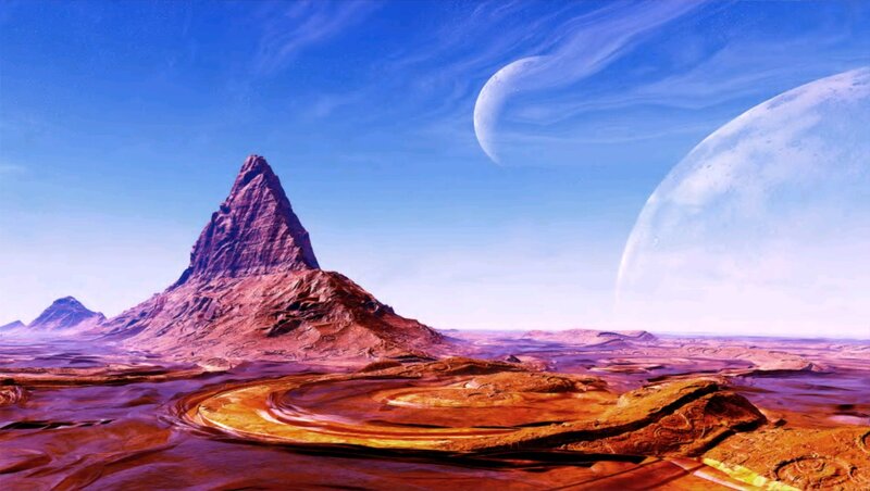 Alien Desert Landscape — Blue, Dramatic, Digital Art