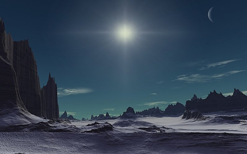 Alien Desert Landscape — Blue, Dramatic, Night, Digital Art