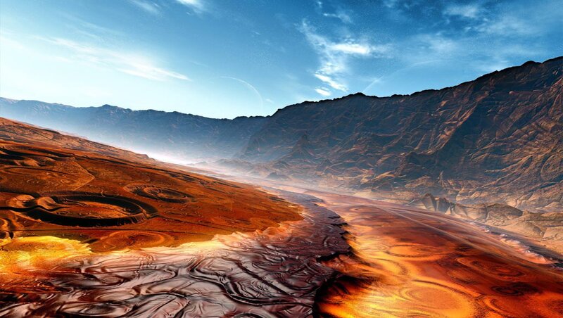 Alien Desert Landscape — Orange, Dramatic, Digital Art