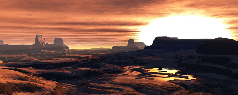 Alien Desert Landscape — Orange, Dramatic, Sunset, 3d Render