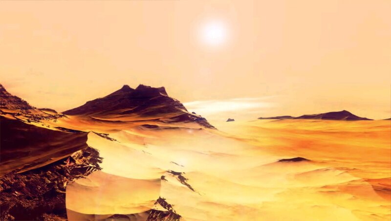 Alien Desert Landscape — Orange, Dramatic, Sunset, Digital Art, Mountain