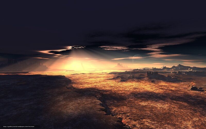 Alien Desert Landscape — Orange, Dramatic, Sunset