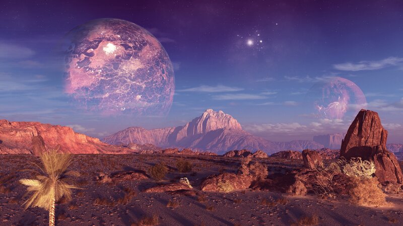 Alien Desert Landscape — Purple, Dramatic, Night