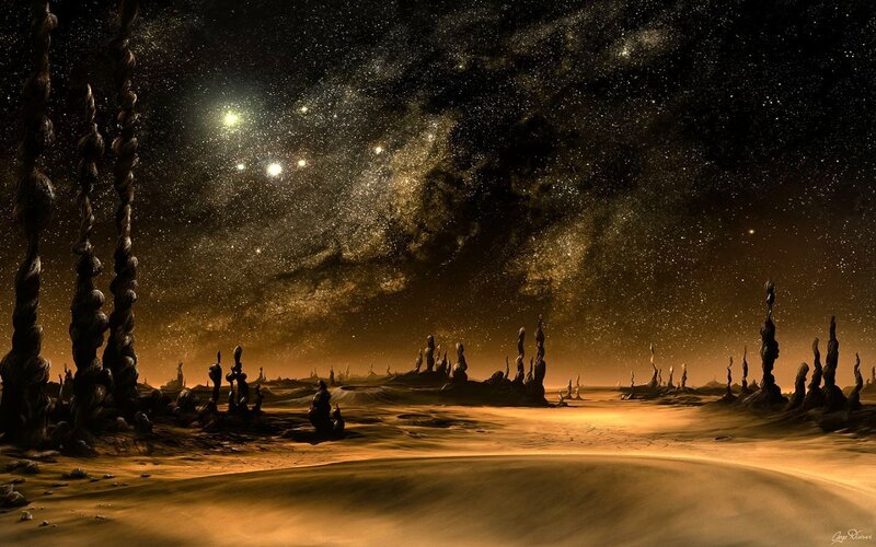 alien desert under starry sky