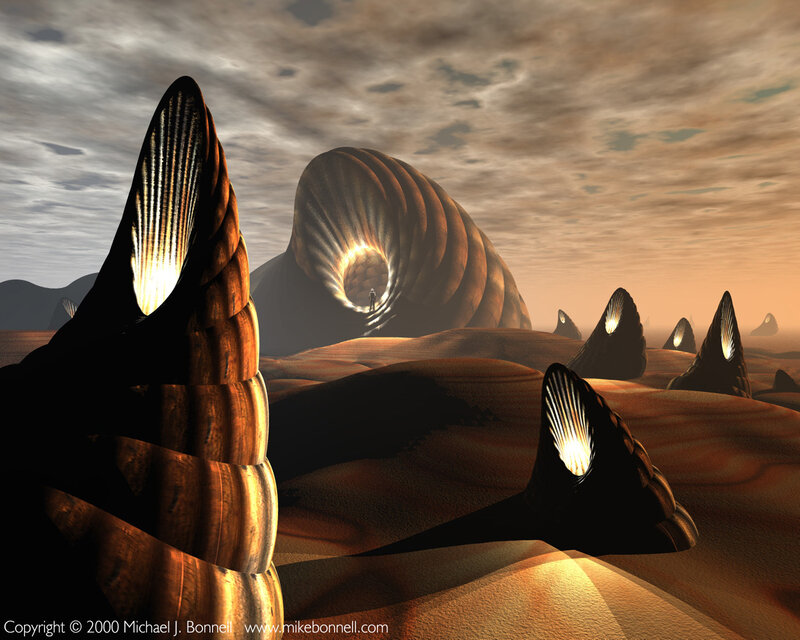 alien desert with glowing structures