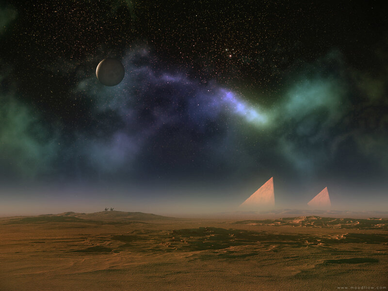 alien desert with pyramids