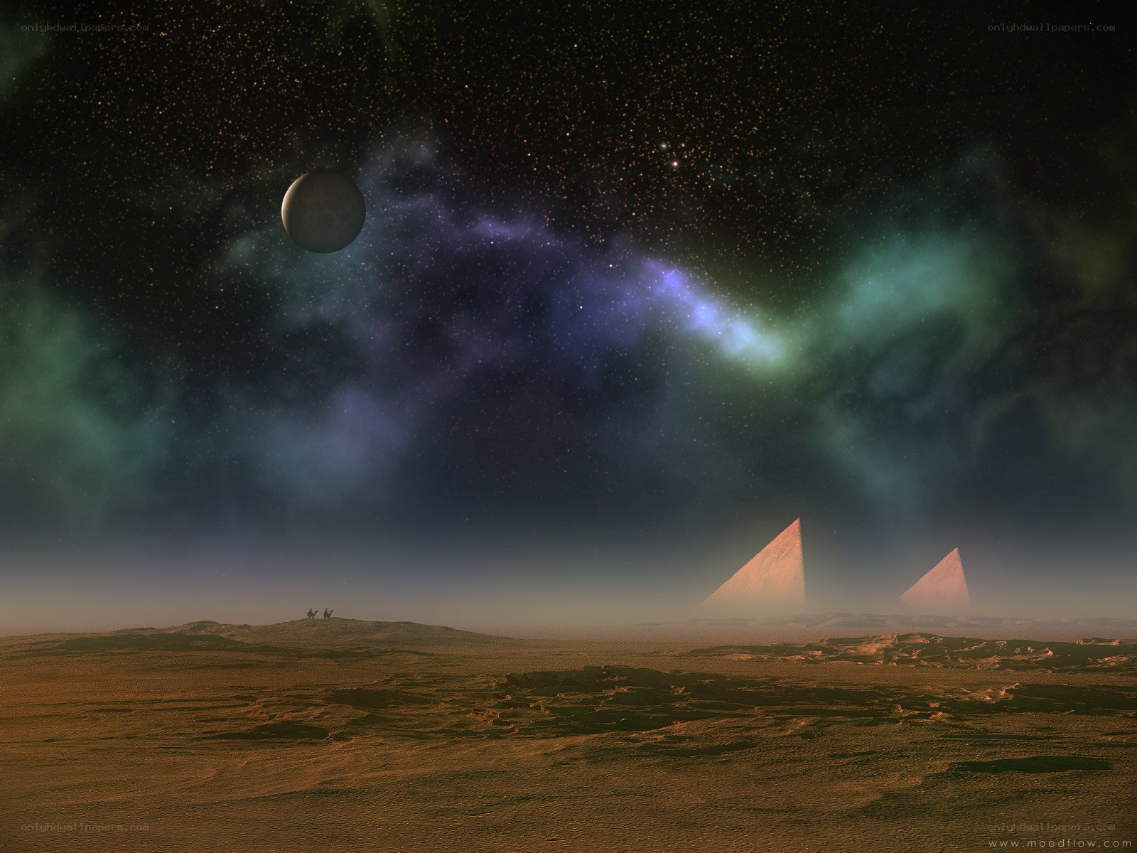 alien desert with pyramids