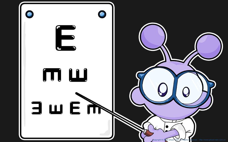 alien doctor with eye chart
