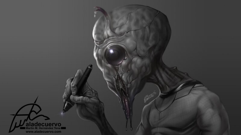 alien drawing with pen