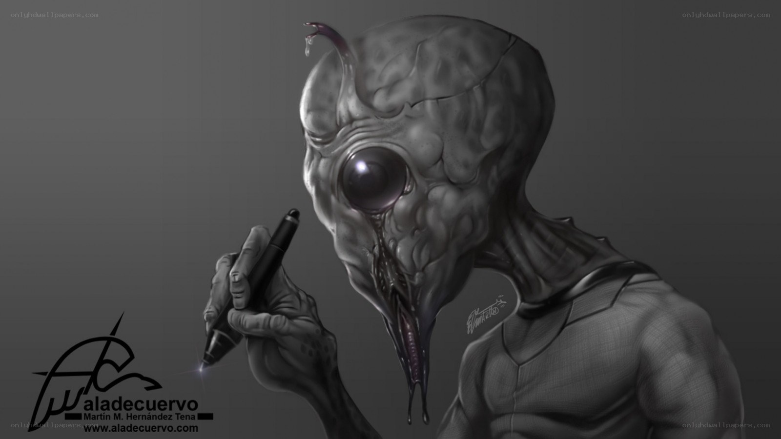 alien drawing with pen
