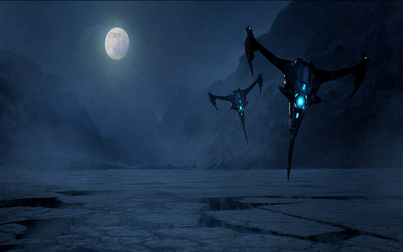 alien drones over icy moon