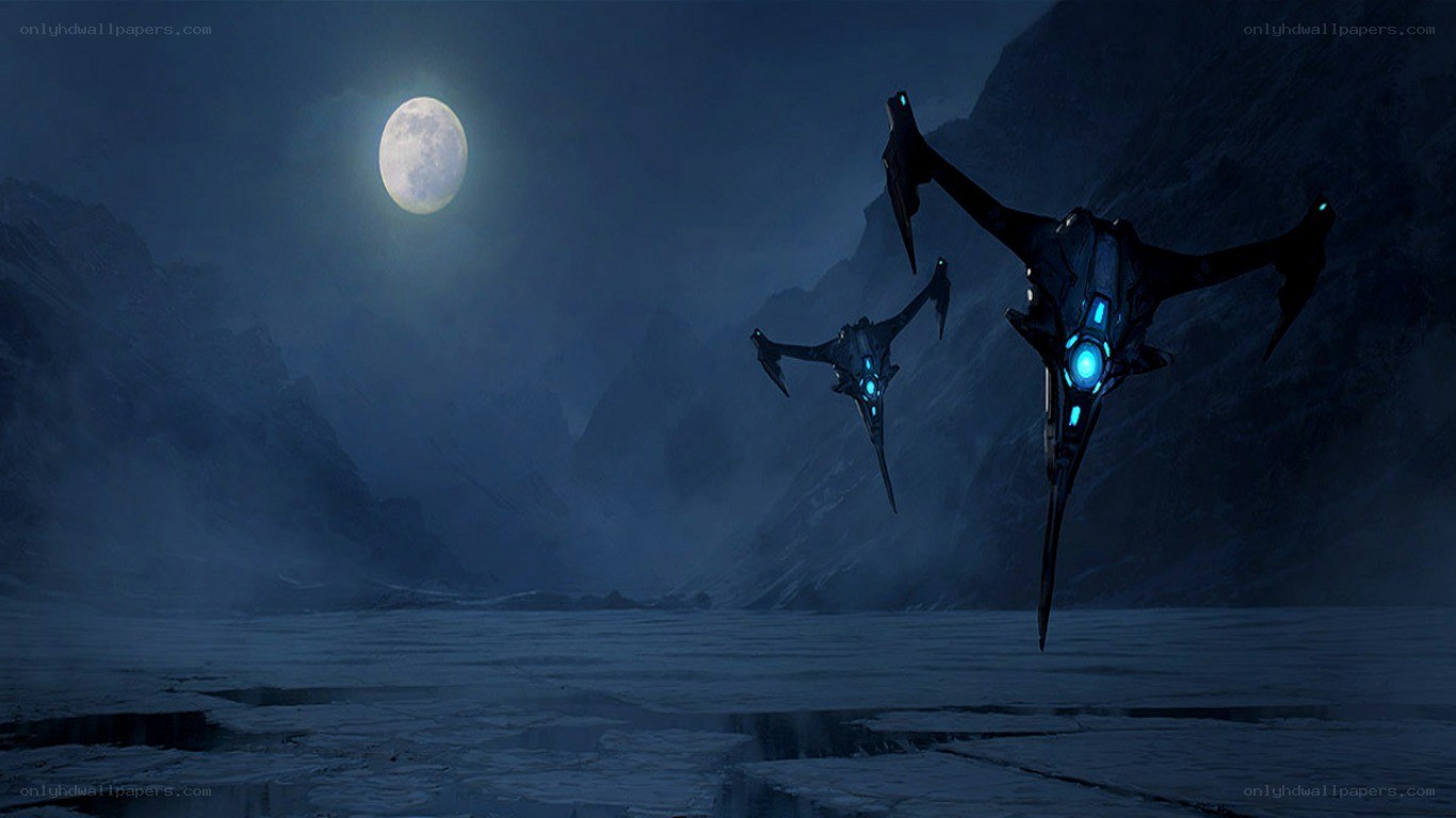 Alien drones over icy moon
