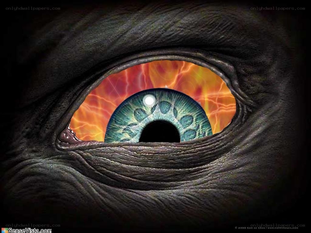 alien eye with fiery background